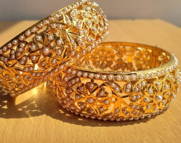 Bangles-Gold plated Bangles with Pearls