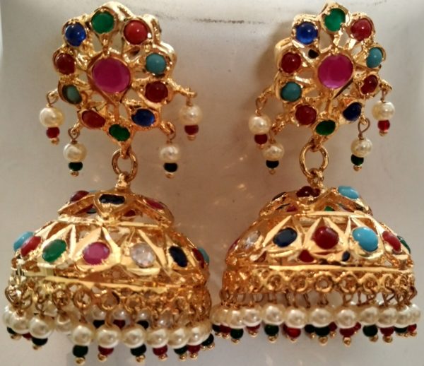 Hyderabadi Nizami Gold Plated Nauratan Jhumke
