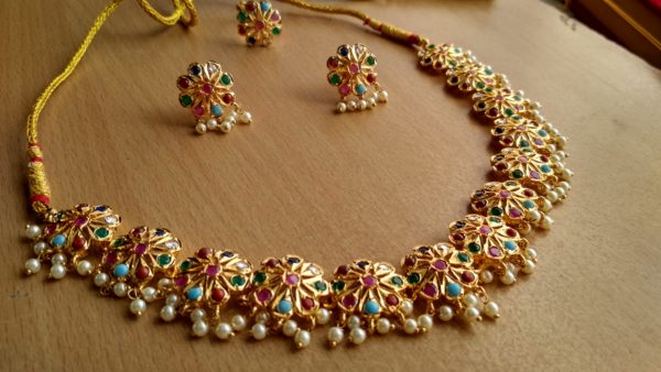 Necklace Set-Gold Plated Nauratan Necklace Set