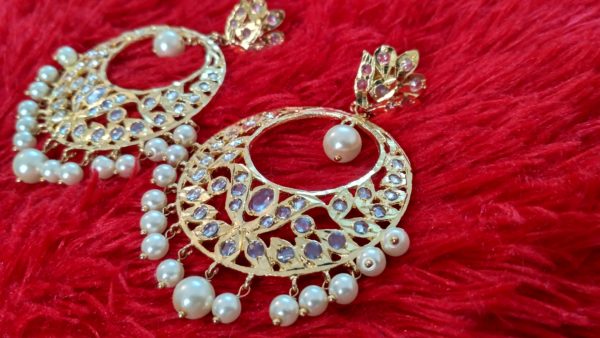 Gold plated Polki Chand Bali - Image 2