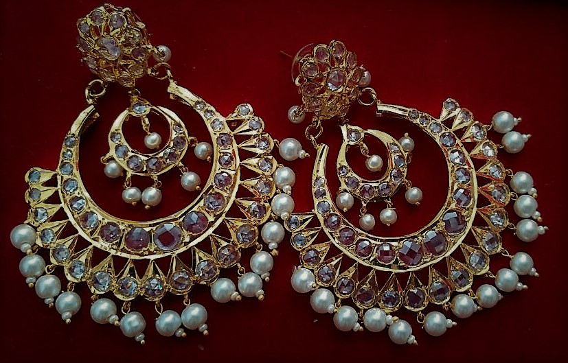 Pink chandbali Kemp Earrings - South India Jewels