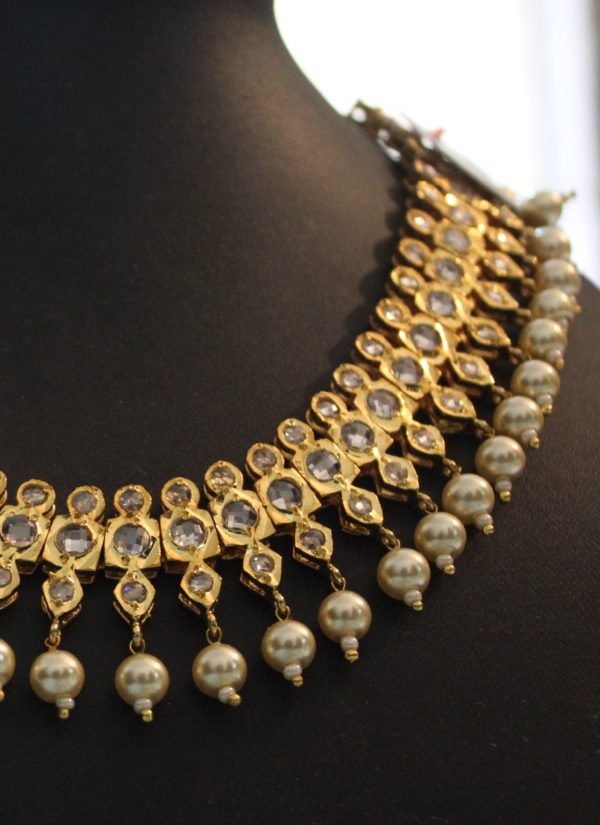 Traditional Hyderabadi Necklace Set with Ruby Emerald and Polki - Image 2