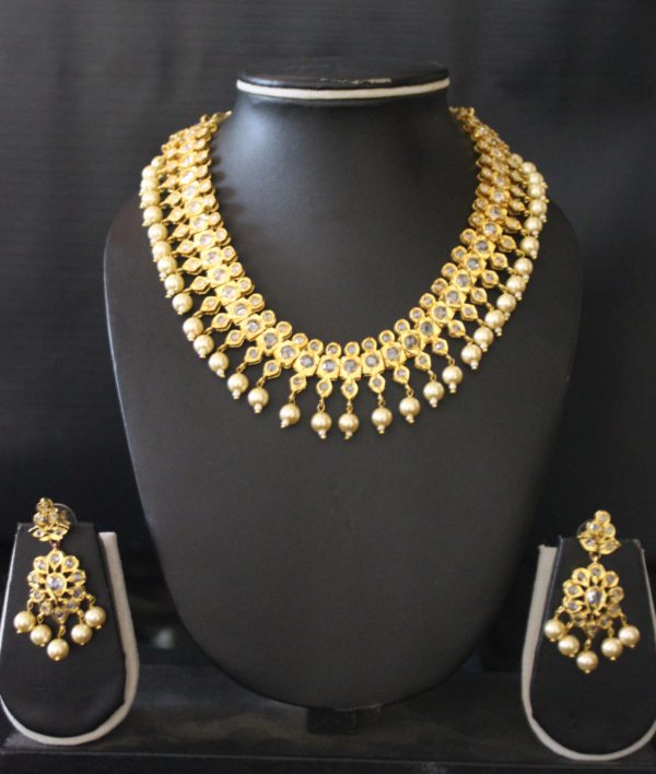 Traditional Hyderabadi Necklace Set with Ruby Emerald and Polki