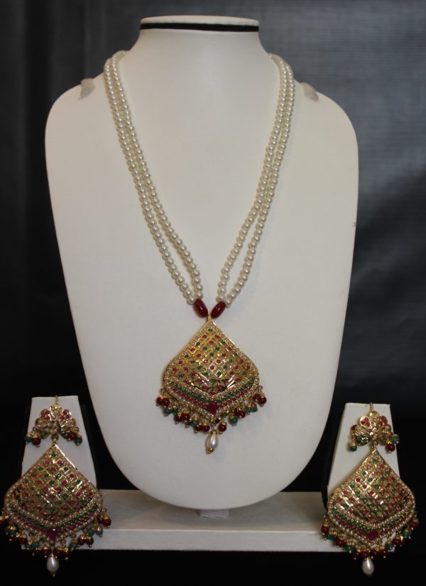 Ruby Emerald Hyderabadi Nizami Pendant Set