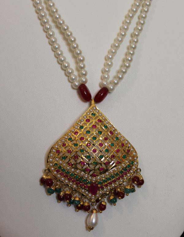 Ruby Emerald Hyderabadi Nizami Pendant Set - Image 3