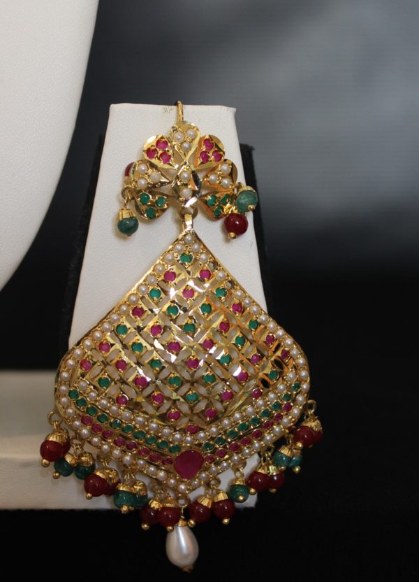 Ruby Emerald Hyderabadi Nizami Pendant Set - Image 2